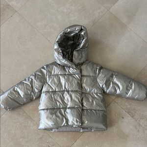Zara Metallic Gray Kids Puffer Jacket Size 4-5